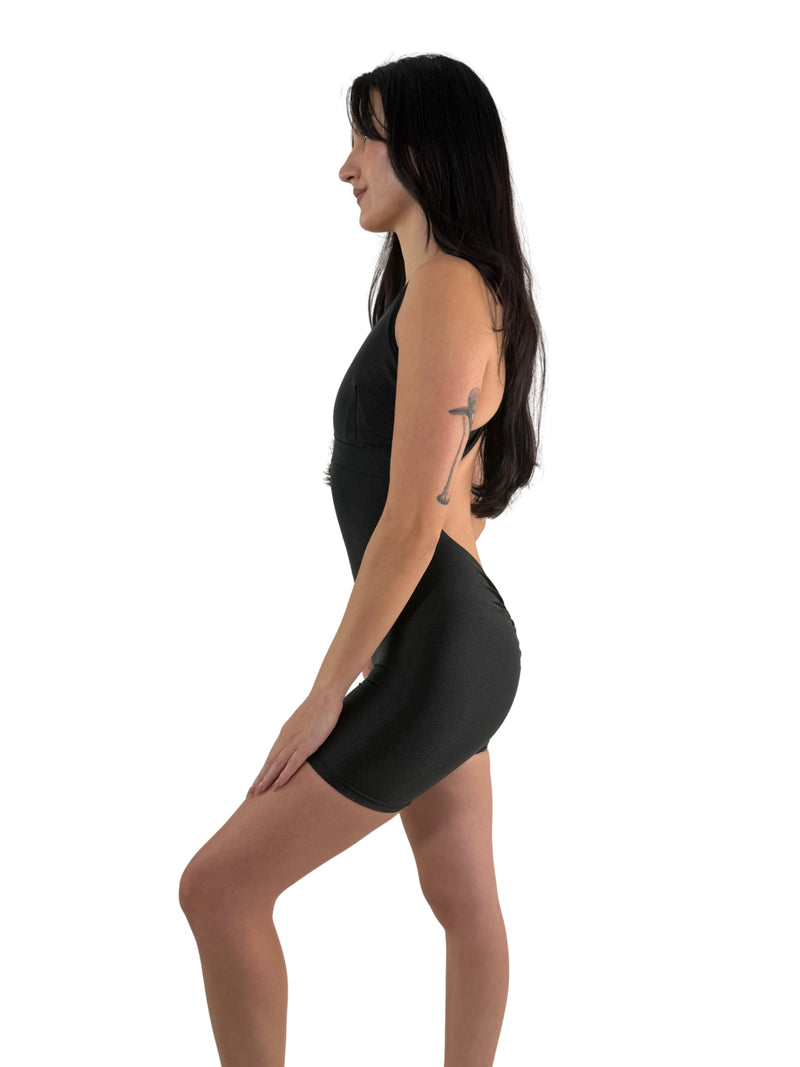 DropCut™ Scrunchie Booty Black Spandex Shorts