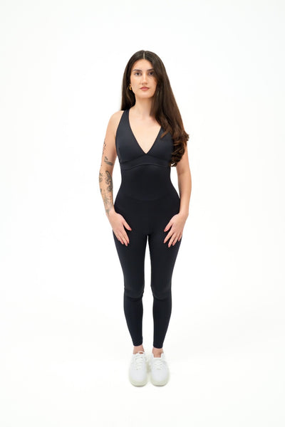 OnTheMarq DropCut™ Not-So-Basic Black Jumpsuit — original bathroom friendly jumpsuit invented by Nita Marquez — OnTheMarq DropCut™ Technology — Freedom Fashion